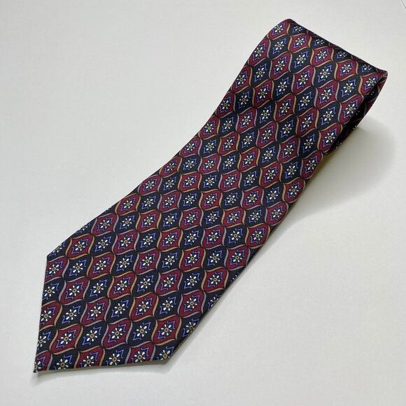 Stafford Black Maroon Purple Geometric Print 100% Silk Men's Neck Tie 4" x 60" - Picture 1 of 6